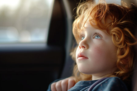 Dreamy Child Gazing Out of a Car Windowの素材