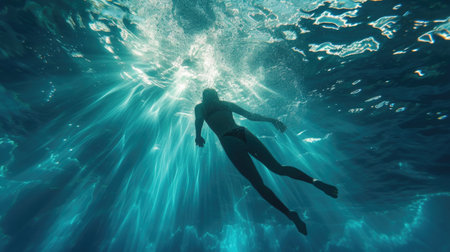 Underwater Grace: A Swimmer's Silent Glide Beneath the Wavesの素材