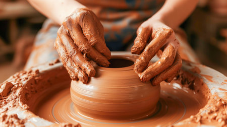 Artisan Hands Shaping Clay on a Potter's Wheelの素材
