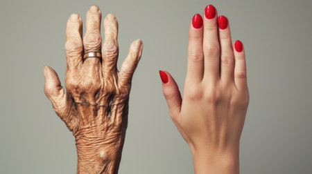 Contrast of Time: Youthful and Aged Hands Side by Sideの素材