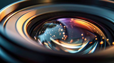 Abstract Camera Lens Optics Close-Up with Light Reflectionの素材