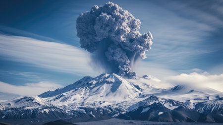 Majestic Volcanic Eruption at Dusk with Dramatic Skyの素材