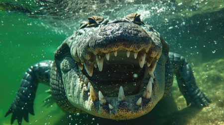 Ferocious Crocodile Submerged in Murky Watersの素材