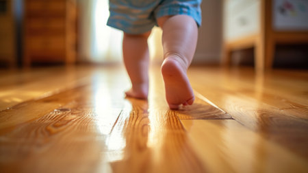 Toddler's First Steps on Wooden Floorの素材
