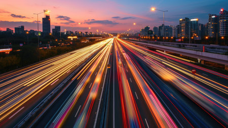 Dynamic Light Trails on Freeway at Twilightの素材