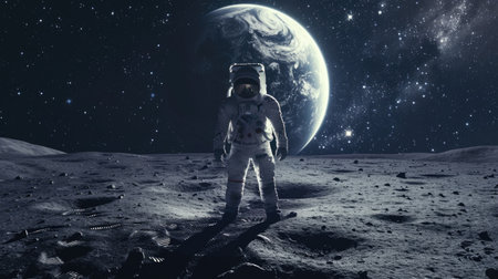 Astronaut Gazing at Earth from the Moonの素材