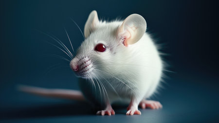 White Lab Mouse with Red Eyes on Dark Backgroundの素材