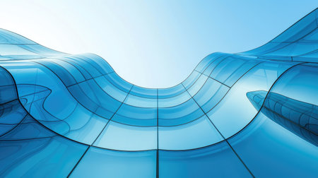 Abstract Blue Glass Architecture Curves and Reflectionsの素材