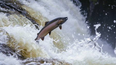 Salmon Leaping Upstream: A Dynamic Moment in Natureの素材
