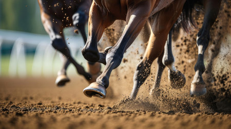 Thoroughbred Racehorses in Action on the Racetrackの素材