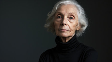 Timeless Beauty: Close-Up Portrait of an Elderly Woman with Silver Hairの素材