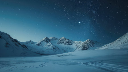Starry Night over Snow-Capped Mountains in a Pristine Winter Wonderlandの素材