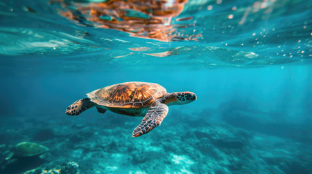 Sea Turtle Swimming Underwater in the Oceanの素材