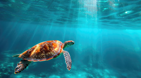 Sea Turtle Swimming Underwater in the Oceanの素材