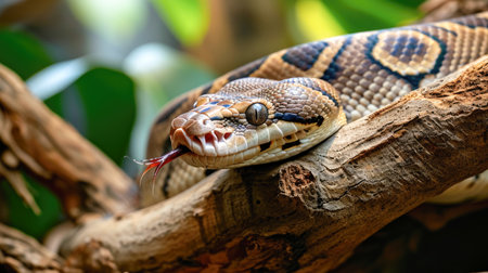 Ball Python on a Tree Branchの素材