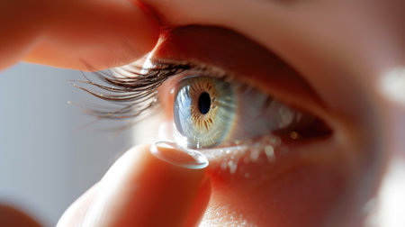 Applying Contact Lens to Eye, Close-up Viewの素材