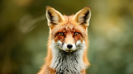 Captivating Red Fox in the Wild with Green Backgroundの素材