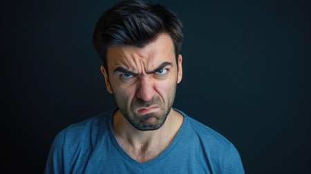 Man with a Frown Showing Displeasure and Disagreementの素材