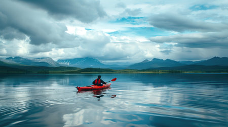 Lone Kayaker on a Mountain Lakeの素材