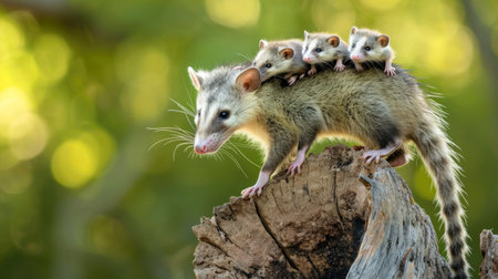 Mother Opossum Carrying Babies on Her Backの素材