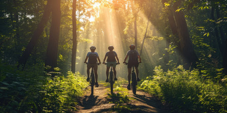 Serene Forest Cycling in Morning Sunlightの素材
