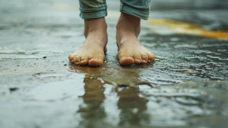 Refreshing Step - Human Feet Stepping in Clear Shallow Streamの素材