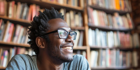 Joyful Scholar Amidst Booksの素材
