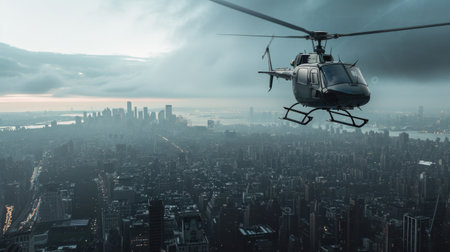 Helicopter Over Cityscape During Cloudy Dayの素材