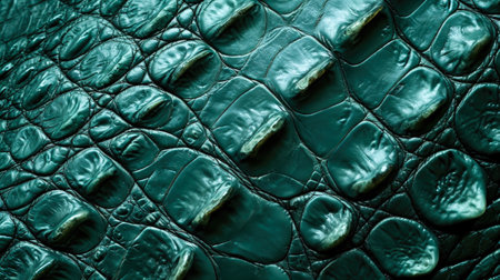 Textured Detail of Crocodile Skin in Teal Green for Luxury Fashion Backgroundの素材