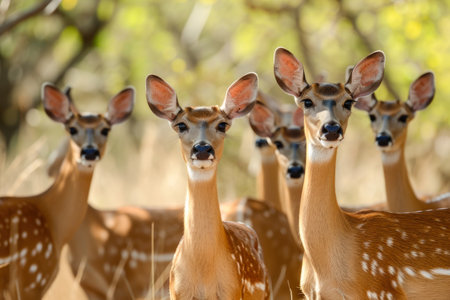 Graceful Herd of Deer in Golden Light, Natural Settingの素材