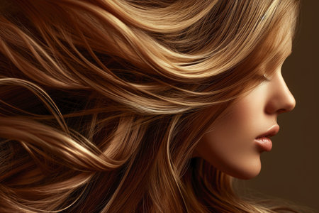 Stunning Portrait of Woman with Flowing Wavy Hairの素材
