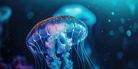 Undersea Lantern: Illuminated Jellyfish with Translucent Tentaclesの素材
