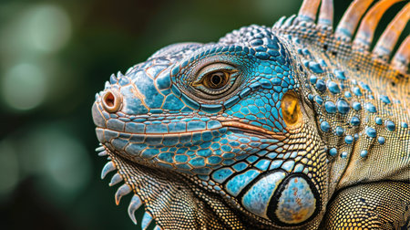 Detailed Image of a Green Iguana Highlighting Its Textured Skin and Calm Gazeの素材