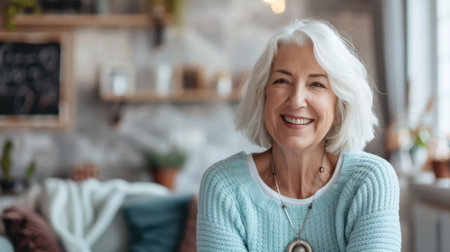 Radiant Joy: Elderly Woman Smiling with Confidence and Warmthの素材