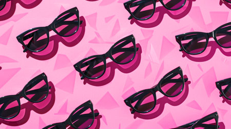 Chic Black Cat-Eye Sunglasses Over Pink Triangle Patternの素材
