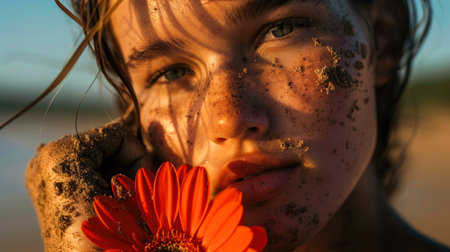 Tropical Beauty with Red Frangipani Flowerの素材