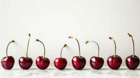 Line of Red Cherries on White Backgroundの素材