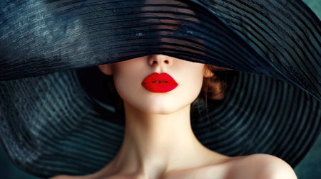 Mysterious Woman with a Black Hat Covering Her Eyesの素材