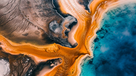 Aerial View of a Colorful Geothermal Mineral Poolの素材