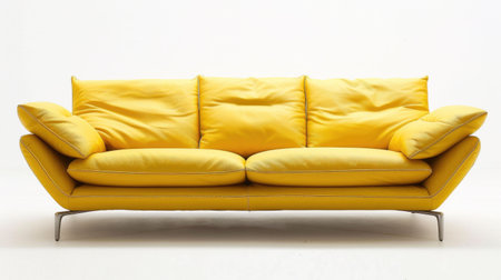 Bright Yellow Modern Couch Isolated on White Background for Chic Interior Designの素材
