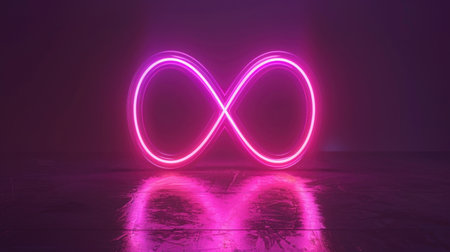 Infinite Neon Infinity Symbol - Glowing Endless Loop on Dark Background for Conceptual and Modern Artの素材