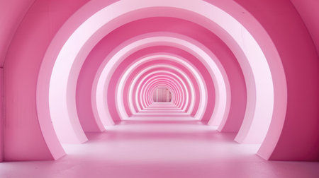 Futuristic Pink Tunnel Walkway Illuminated with Radiant Light, Modern Urban Corridor abstract backgroundの素材