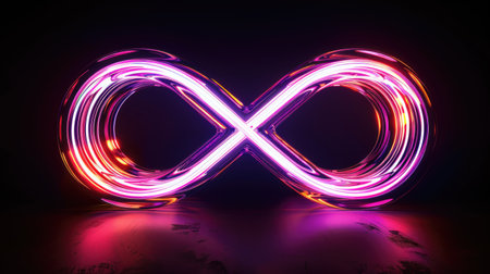 Infinite Neon Infinity Symbol - Glowing Endless Loop on Dark Background for Conceptual and Modern Artの素材