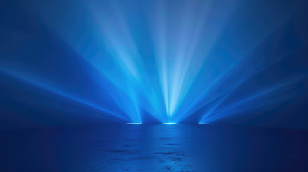 Mysterious Blue Smoky Atmosphere with Spotlight, Abstract Foggy Background with Dramatic Lightingの素材