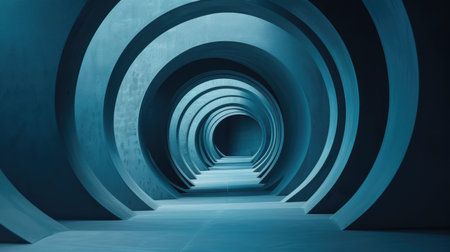 Architectural Spiral - Abstract View of Circular Blue Structure, a Mesmerizing Perspective of Modern Design Symmetryの素材