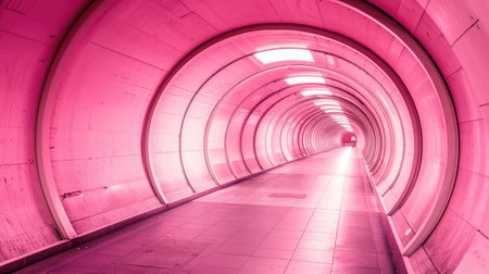 Futuristic Pink Tunnel Walkway Illuminated with Radiant Light, Modern Urban Corridor abstract backgroundの素材