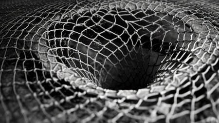 Monochrome Elegance: Macro Shot of a Metallic Mesh Spiral with an Illusion of Depth and Complexity abstract backgroundの素材