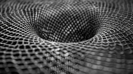 Monochrome Elegance: Macro Shot of a Metallic Mesh Spiral with an Illusion of Depth and Complexity abstract backgroundの素材