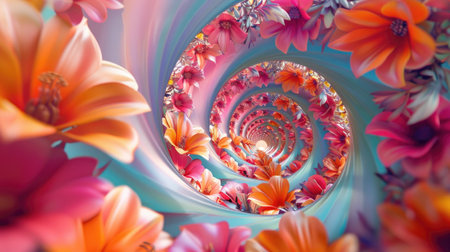 Floral Whirl: Colorful Abstract Swirls with Delicate Flowers Creating a Vibrant and Artistic Composition backgroundの素材