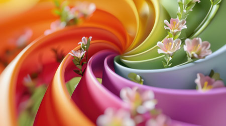 Floral Whirl: Colorful Abstract Swirls with Delicate Flowers Creating a Vibrant and Artistic Composition backgroundの素材